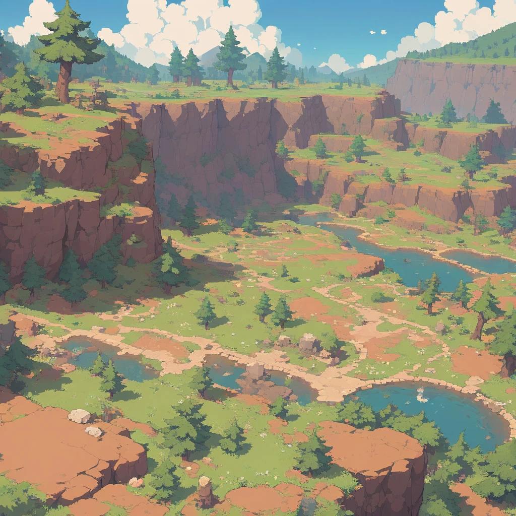 retro video game style,pixelated, vibrant pastel colors,8-bit characters,blocky shapes,sharp lines,detailed shading,classic gaming vibe,nostalgic atmosphere,classic arcade games,masterpiece:1.2,ultra-detailed,illustration style, 2d texture, stone texture, 4 k seamless mud texture, video game texture, dirt texture, tileset, game tiles, grass, 3/4th perspective trees, 3/4th perspective tileable rock texture, 3/4th perspective tileable cliff formations, tileable trees, topdown view, game texture, game art, tileable texture, very detailed cliff texture, intricate stones, top down view, 3/4th perspective