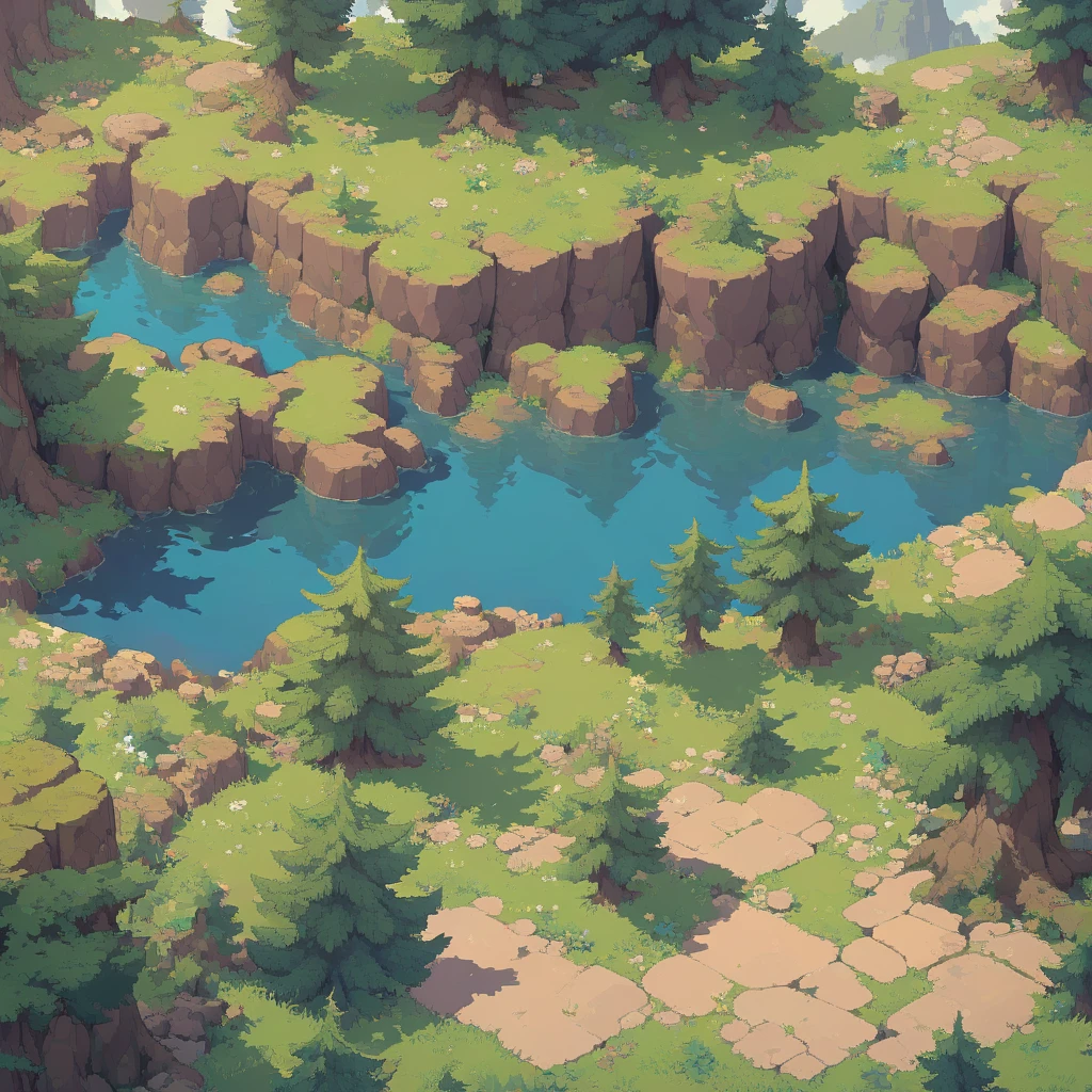 retro video game style,pixelated, vibrant pastel colors,8-bit characters,blocky shapes,sharp lines,detailed shading,classic gaming vibe,nostalgic atmosphere,classic arcade games,masterpiece:1.2,ultra-detailed,illustration style, 2d texture, stone texture, 4 k seamless mud texture, video game texture, dirt texture, tileset, game tiles, grass, 3/4th perspective trees, 3/4th perspective tileable rock texture, 3/4th perspective tileable cliff formations, tileable trees, topdown view, game texture, game art, tileable texture, very detailed cliff texture, intricate stones, top down view, 3/4th perspective