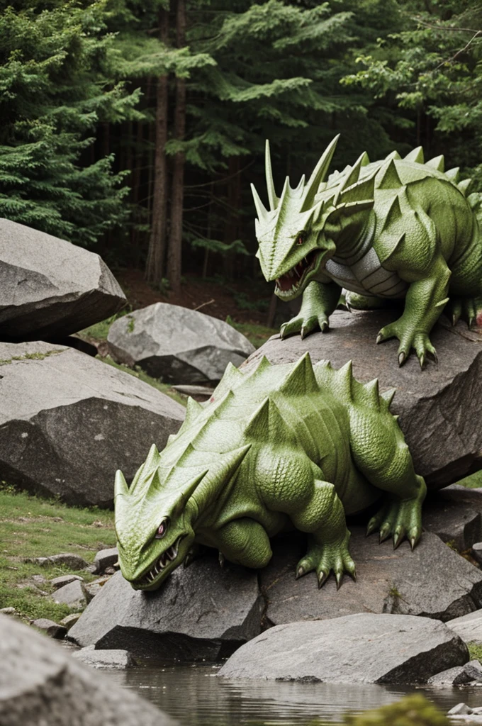Tyranitar leaning on a rock 