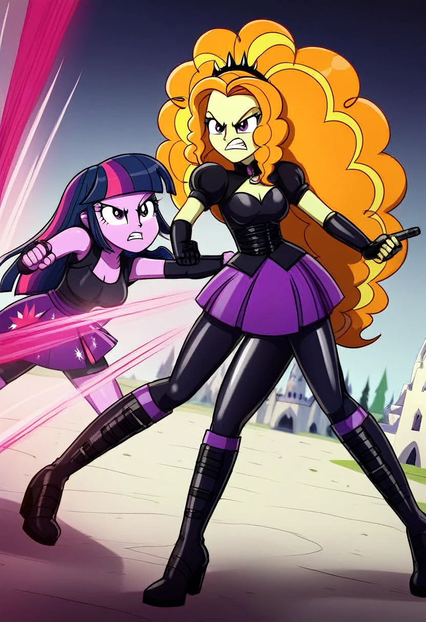 Eqg adagio angry Black LaTeX costiumme in the castle Black. Fight Twilight sparkle