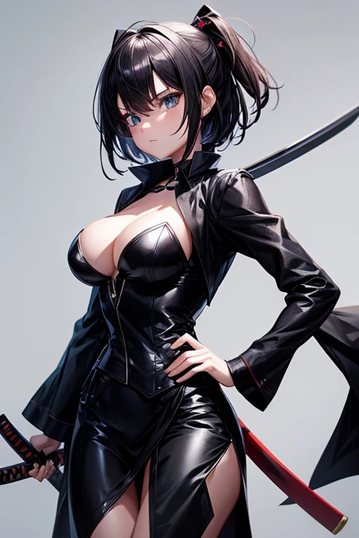 Make a girl in a black suit with a katana in her right hand