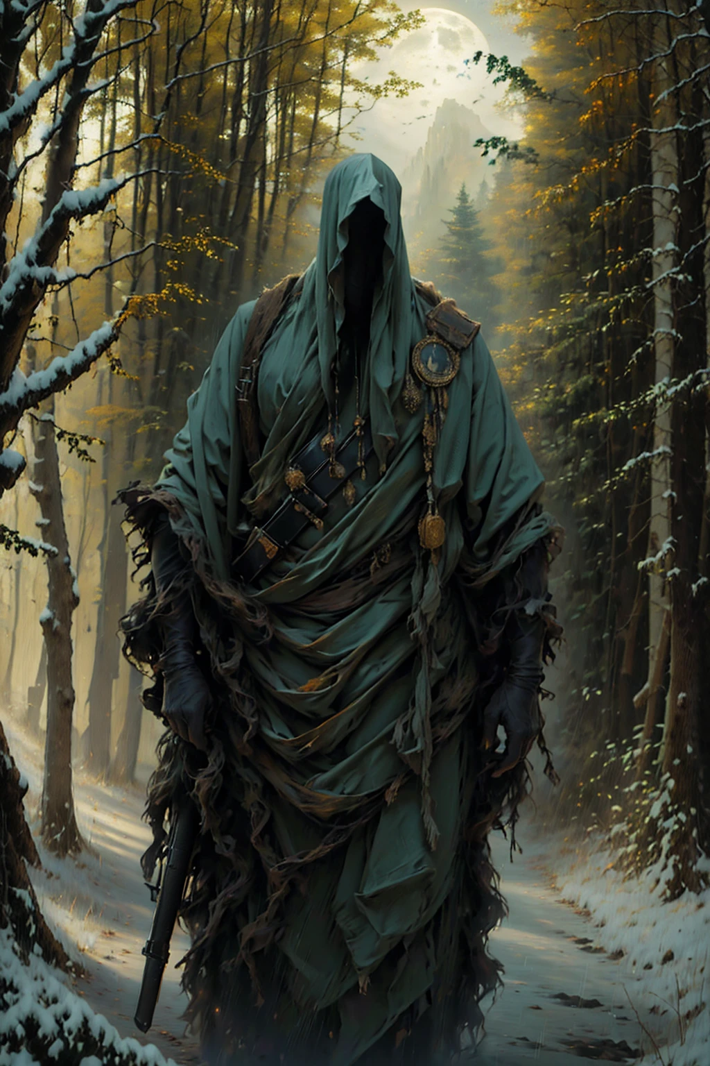 (best quality, 4k, highres, masterpiece:1.2), ultra-detailed, (realistic, photorealistic, photo-realistic:1.37), a wolf dressed as a soldier stands in the rain, holding a ak-47 . He is surrounded by a dense forest, alive with the sounds of nature. It's a moonlit night, and the darkness adds to the mystery 