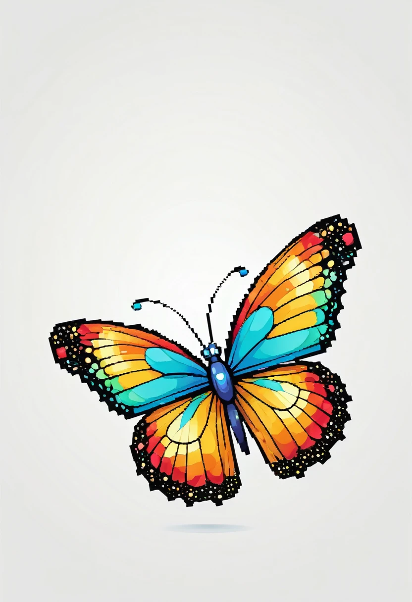 happy colored butterfly, Pixel Art style, outline, vector, white background