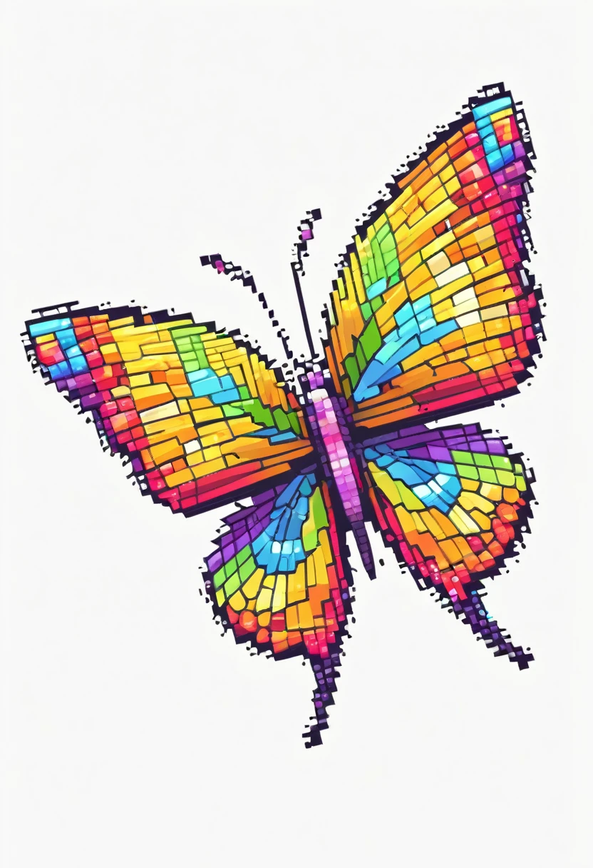 happy colored butterfly, Pixel Art style, outline, vector, white background