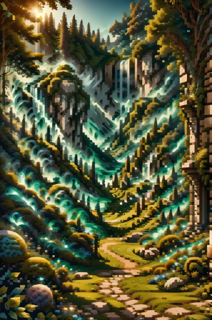 Magical kingdom made of beautiful enchanted white stone sits upon a great cliff overlooking the sea. A beautiful green flag bearing a unique symbol stands in front of the kingdom gates, beautiful woman, 