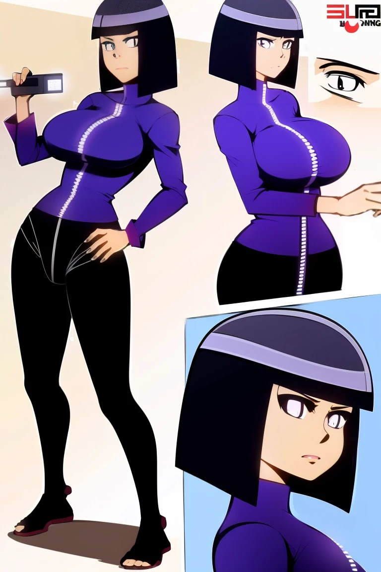 hot Hinata Hyuuga (Naruto) wife age 39 ,wear glasses,short hair brown,work suit very tight,One-Piece Swimsuit Pull,huge breast,purple hair.com