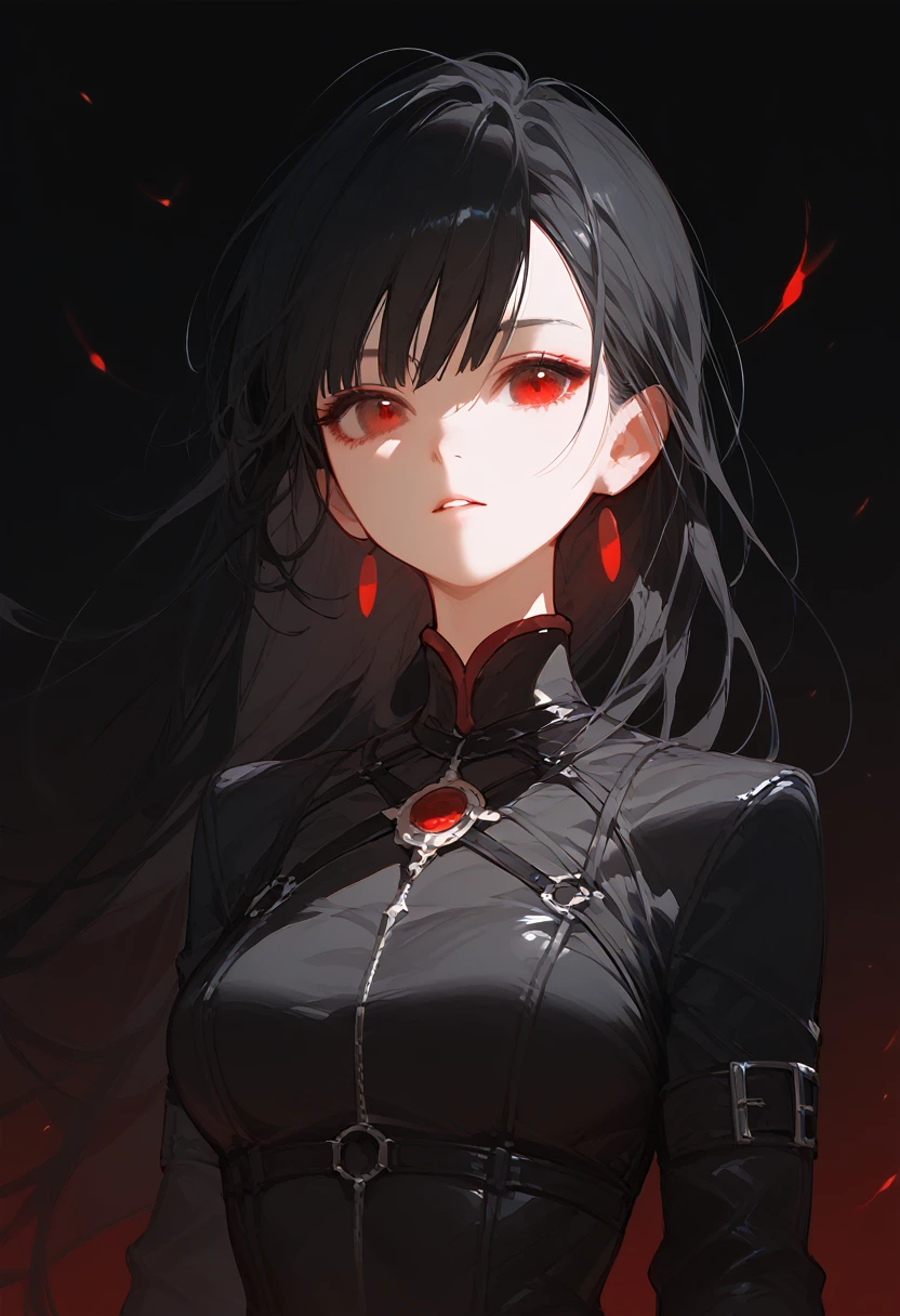 Girl, long black hair, red eyes