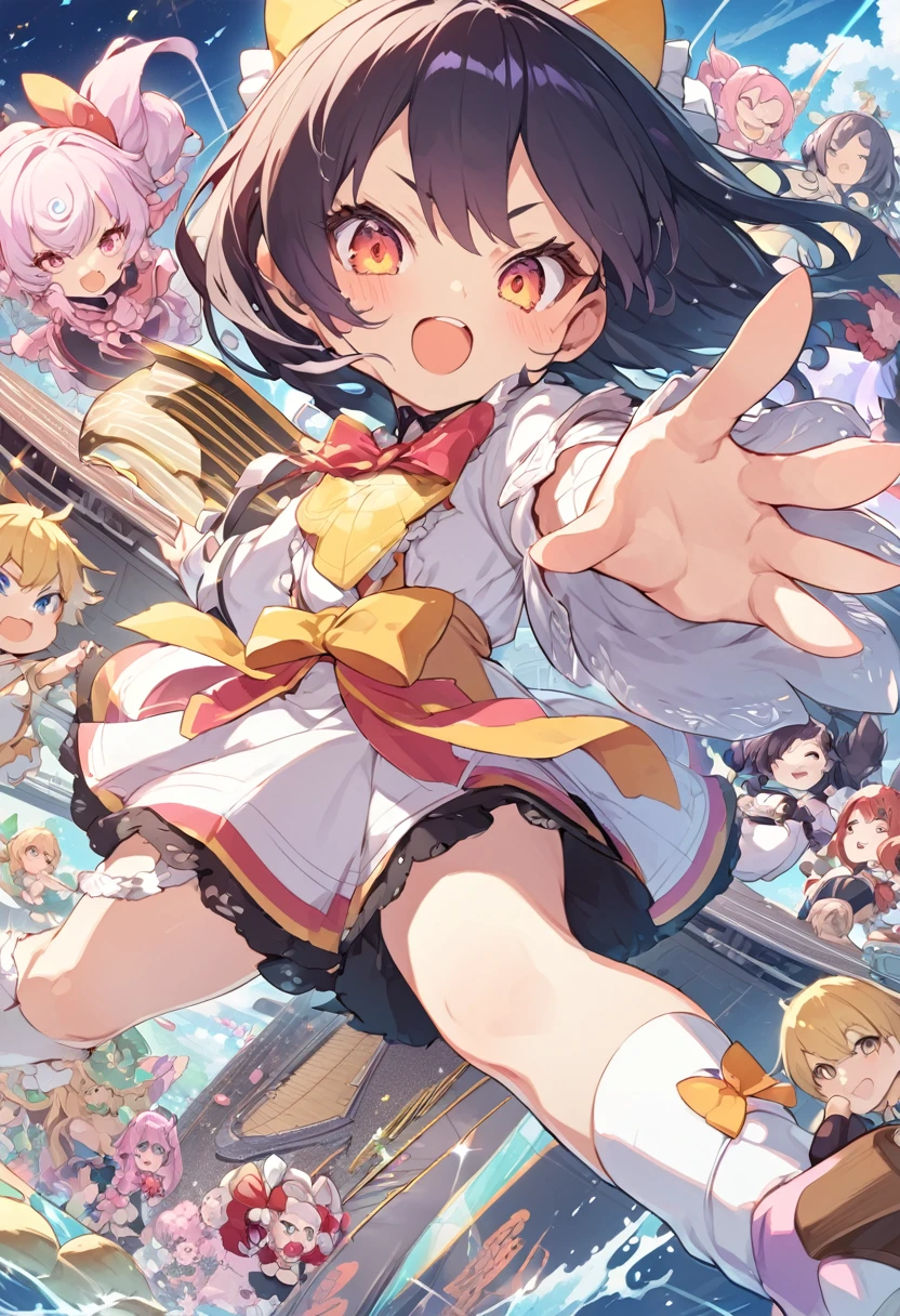 BREAK Perfect Anatomy、(High resolution:1.2)、Incredible illustrations、(Cute illustrations:1.2)、()(cinematic angle,) (Beautiful background,aircraft carrier flight deck) ((Daikokuten,Bishamonten,Ebisuten,Shou Lao Ren,Fulu Shou,Benzaiten,Budai-zun),magical girl costume)