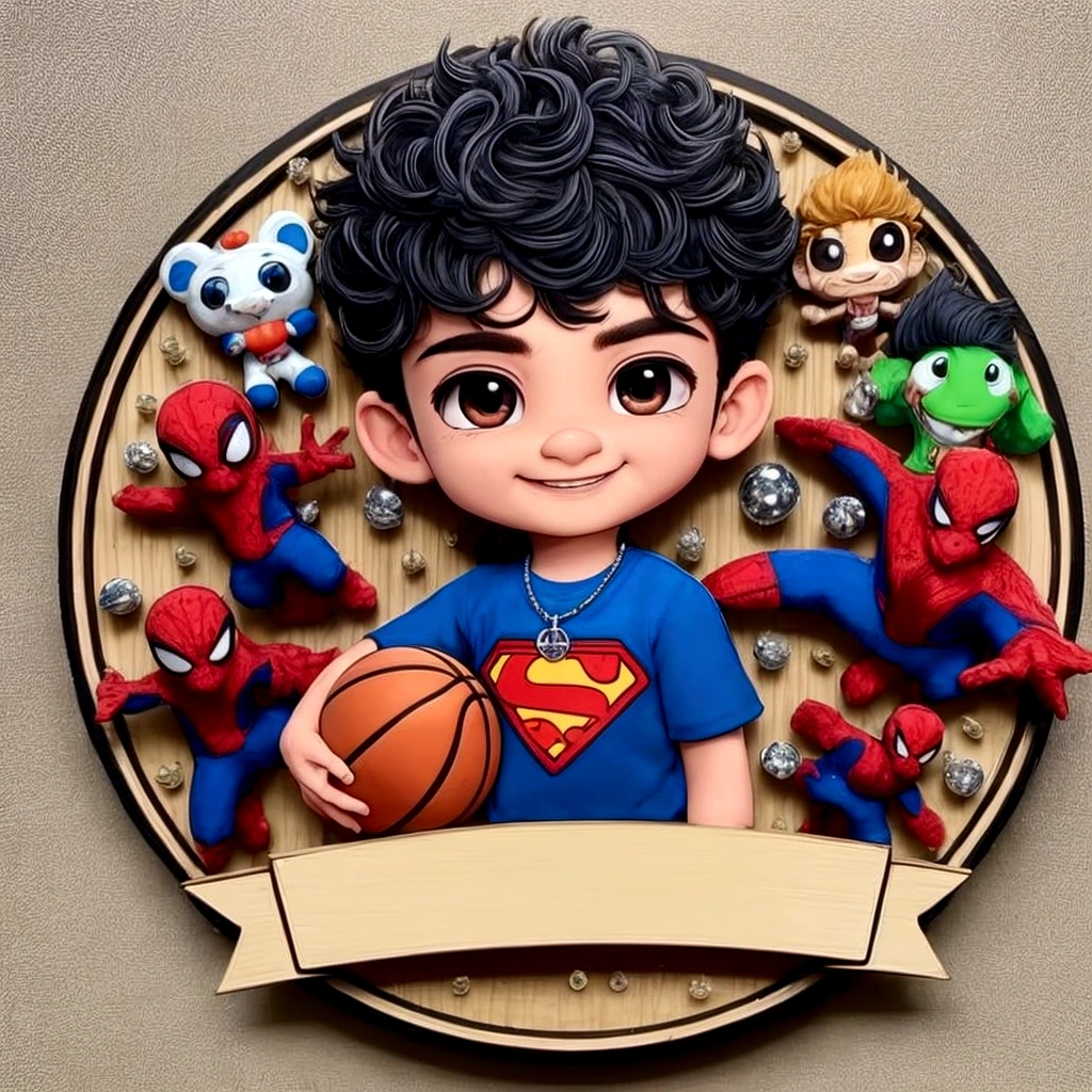 Ravi holding basketball, solo boy smiling, toys in the background, cute pic, 8K