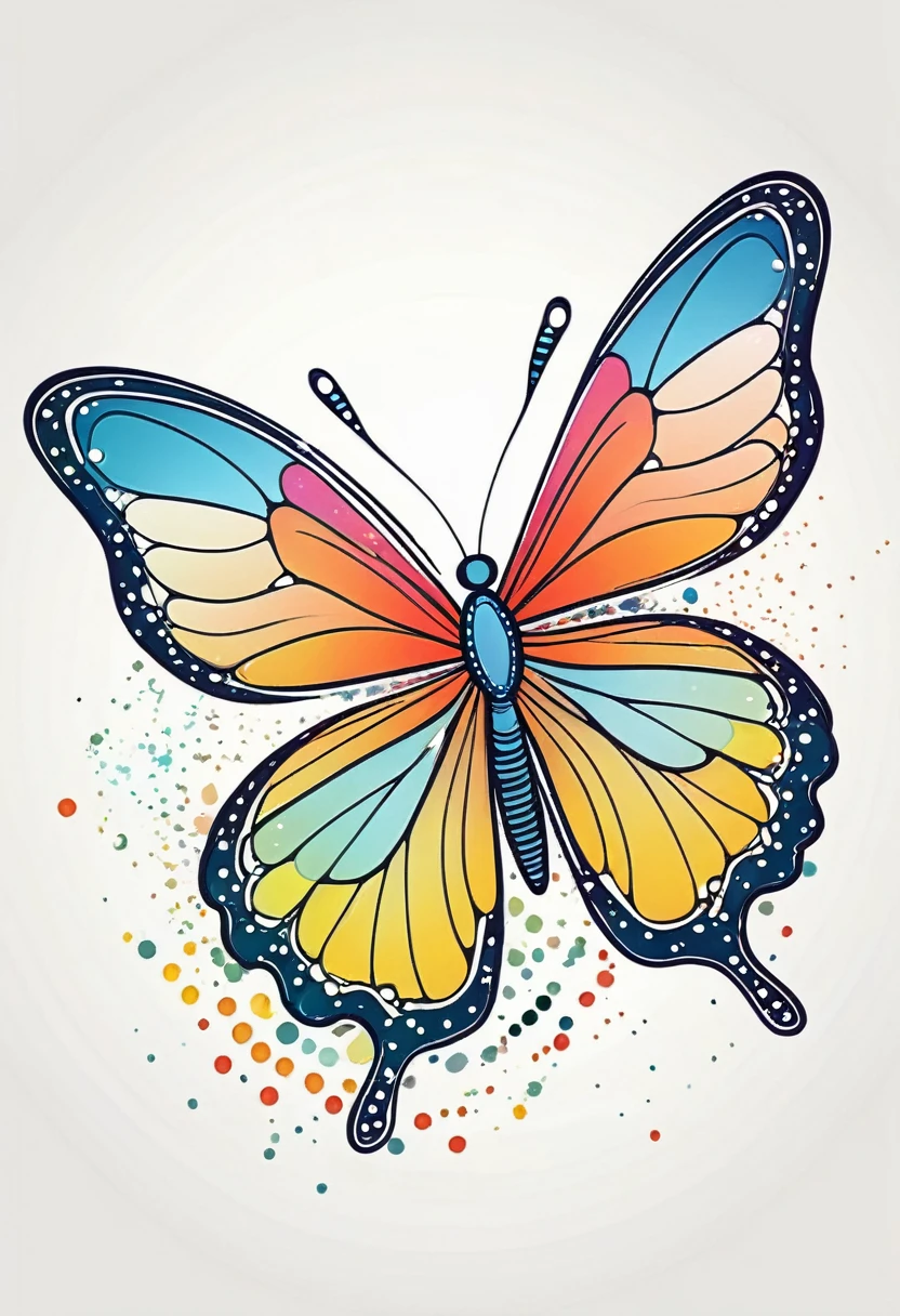 happy colored butterfly, Lines and Dots style, outline, vector, white background