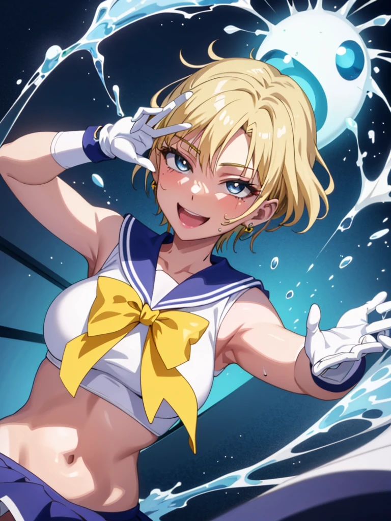 (NFSW, +18, Erotic anime art )、(Highest quality:1.1), (masterpiece:1.4), (Absurd:1.0), Portraiture, close,
1, Sailor Uranus, Kizuki Eye,, Big and ample breasts, Aqua Eye, Blonde, Sailor Warrior Uniforms, Sailor collar, Chest Bow, Yellow ribbon, Attractive skirt, White elbow gloves, By the pool, (smile:1.2), Looking at the audience, Erect nipples、Showing panties、Ultra mini skirt、Micro Panties、(Dynamic pose:1.2)、(Downから見る:1.2)、、Spread your legs.(Browsing Caution:1.2)、(Down :1.2)、Crotch Focus、Dynamic Angle,Soaking a lot of white slime Pee Clear yellow liquid flowing from the crotch Sweaty Clothes are wet and transparent The surrounding area is filled with white slime, Cloudy liquid A pool full of white slime White slime dripping from above