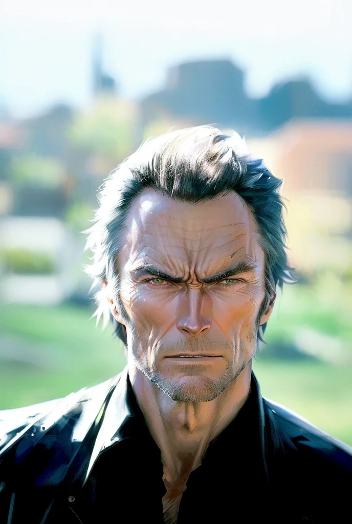 sharpened man in a black shirt and a black shirt, Clint Eastwood, style of a Clint Eastwood movie, Clint Eastwood as wolverine, inspired by Clint Cearley, bob odenkirk, giraud!!, sideburns, rip, Kuno, portrait of bob odenkirk, squinting at noon, Unforgiven, Harry Potter Sujo, jean giraud portrait