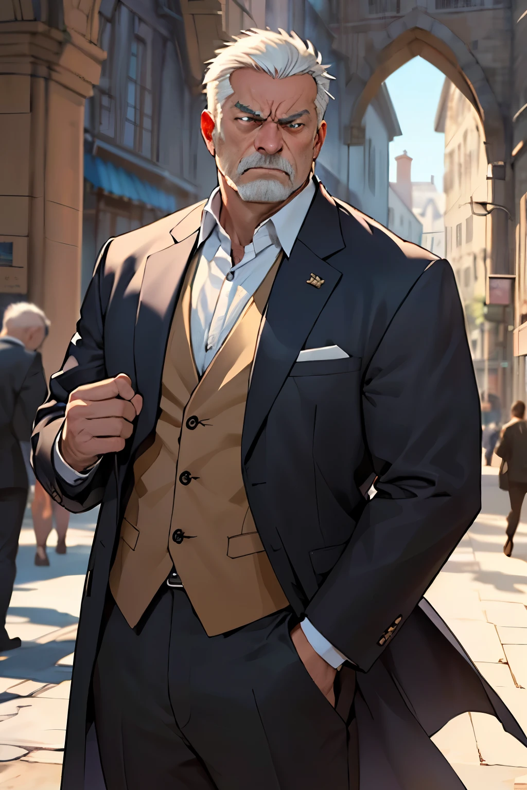 ((best qualityer)), ((work of art)), (detailded), 1 angry old man, medieval world, 1 angry man in suit, comparison


