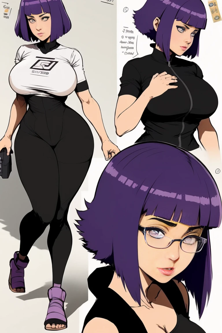 hot Hinata Hyuuga (Naruto) wife age 39 ,wear glasses,short hair brown,work suit very tight,One-Piece Swimsuit Pull,huge breast,purple hair.com