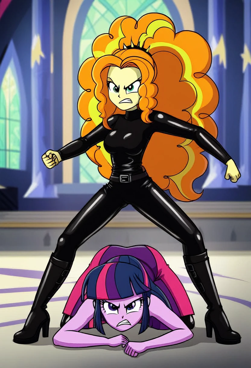 Eqg adagio angry Black LaTeX costiumme in the castle Black. Fight Twilight sparkle