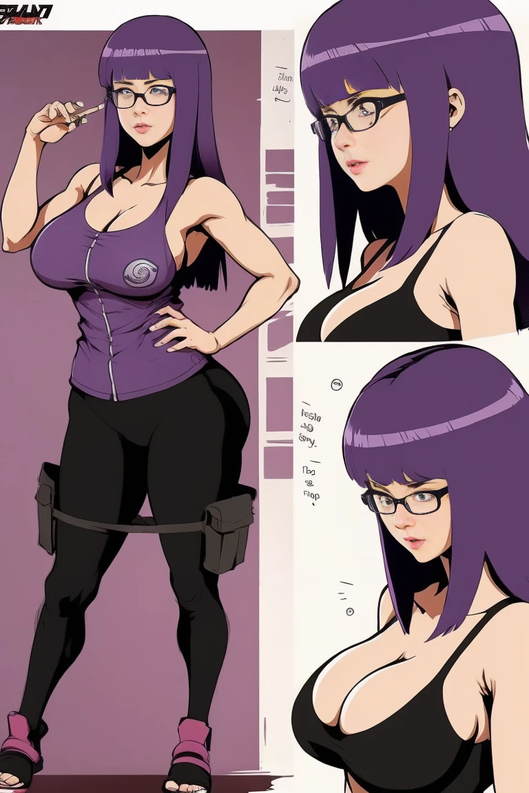 hot Hinata Hyuuga (Naruto) wife age 39 ,wear glasses,long hair brown,work suit very tight,One-Piece Swimsuit Pull,huge breast,purple hair.com