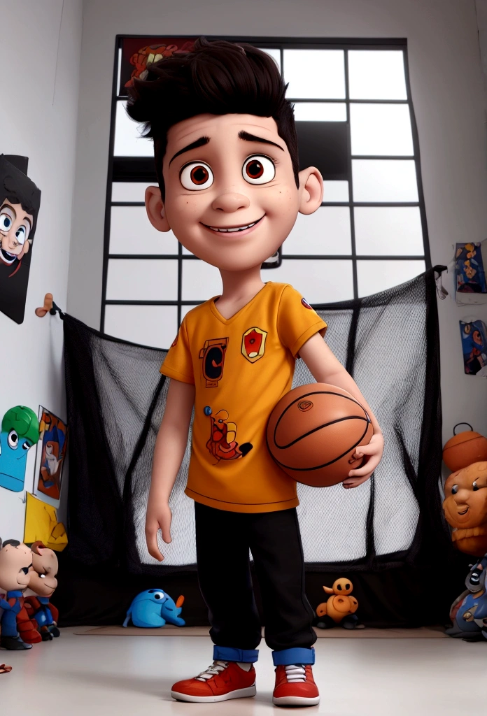 there is a photo of a boy with a basketball and many other toys, shorth hair, Treatment, cartoon artwork style, hand painted cartoon artwork style, in cartoon style, cute detailed art, highly detailed 8K ❤🔥 🔥 💀 🤖 🚀, 3d cartoon, anime 3 d art, cartoon artworkstyle, cartoon artwork, super detailed detail, Cute cartoon style, high quality fanart