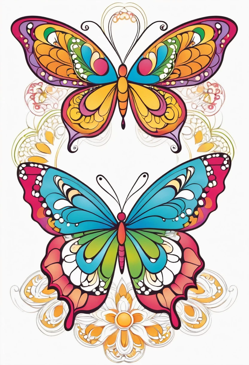 happy colored butterfly, Simplified Mandala style, outline, vector, white background