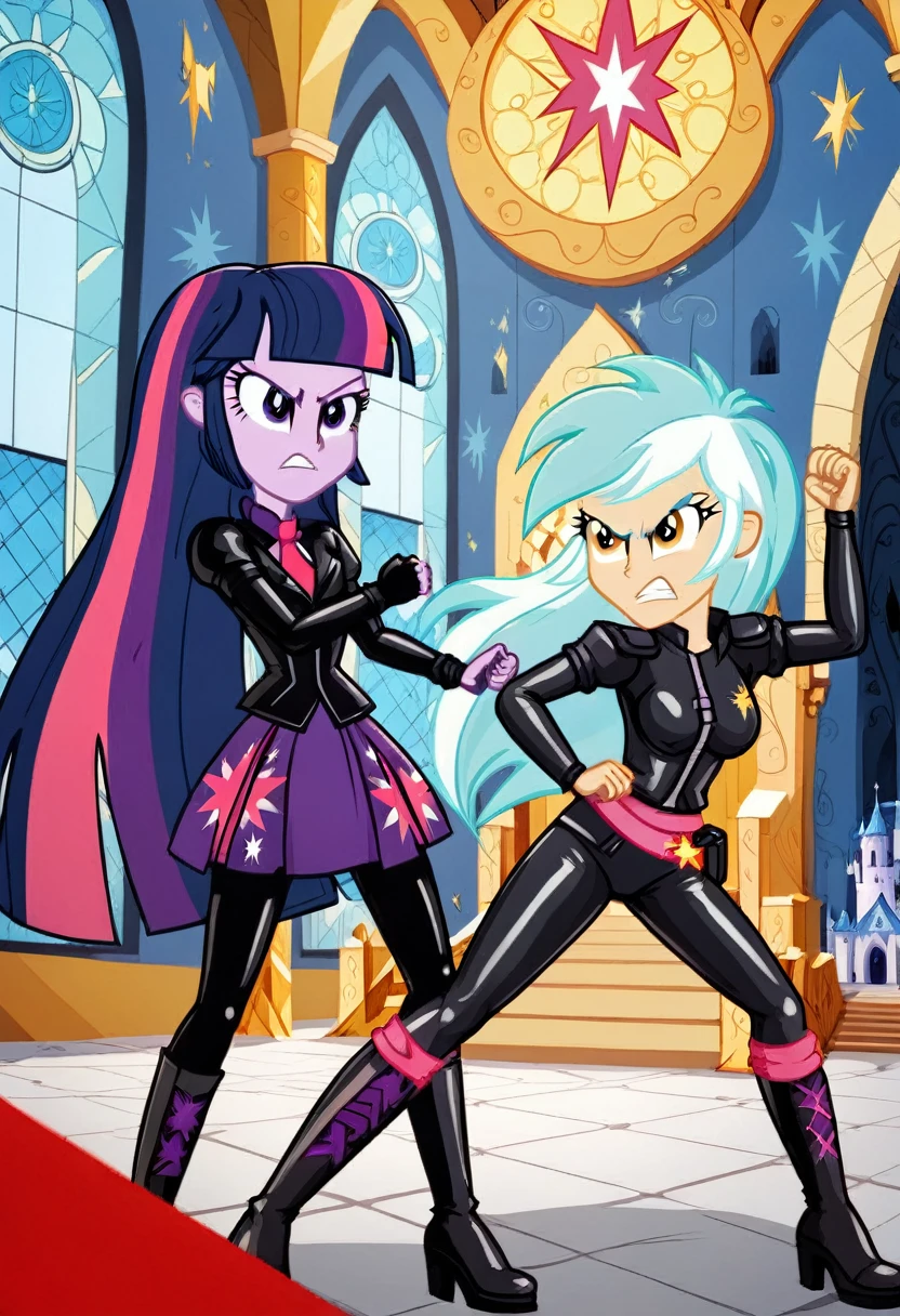Eqg lyra angry Black LaTeX costiumme in the castle Black. Fight Twilight sparkle
