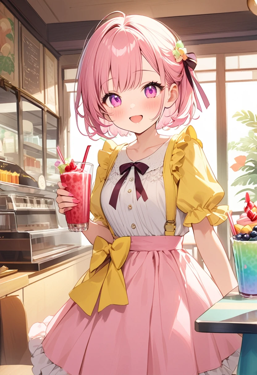 Highest quality、High resolution、Detailed Background、Beautiful face in every detail、Detailed facial expressions、Beautiful girl in her 20s、Highly detailed face、Cute Eye Makeup、Cute Lip Makeup、Do cute things、
Upon entering the bright interior, you'll see cute ladies gathered at the counter seats and small round tables by the window.、
Dresses and skirts、Tops etc.、The soft, refreshing pastel colours of the outfit are eye-catching.、The ribbon and lace design gives it a cute look.、
Bob or medium hairstyle、Long etc.、It's full of personality、
While looking at the menu、They are engaged in lively conversation with a smile.、
Cafe latte or fruit tea、Smoothies etc.、holding colorful drinks、
Drinking elegantly、I'm spending my time with a relaxed expression.、
Operate your smartphone、Taking photos together、It seems like a fun time.、
It is a scene where you can feel feminine grace and cuteness in the slow flow of time.、
Carefully expressing the soft atmosphere and cuteness of women、so beautiful
