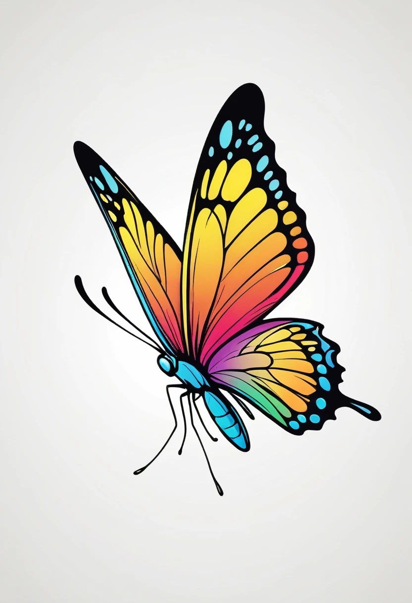happy colored butterfly, Comic style, outline, vector, white background