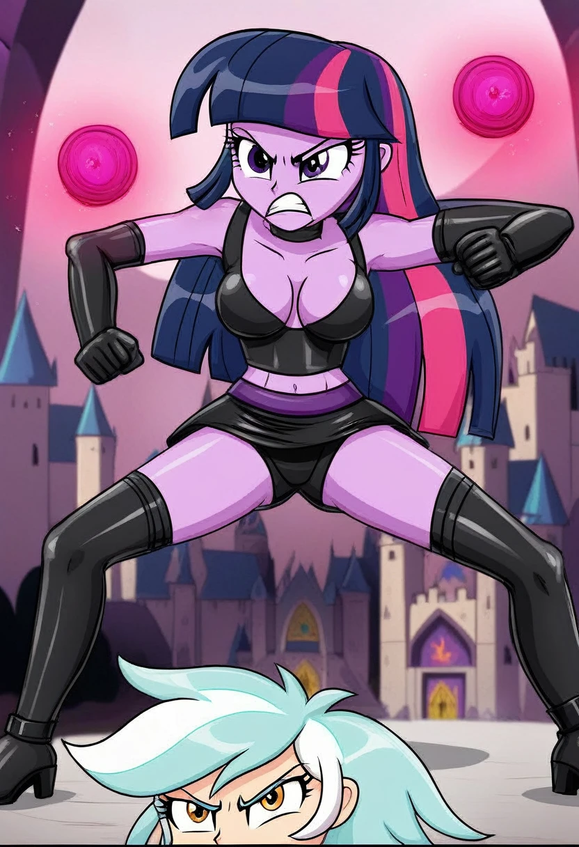 Eqg lyra  angry Black LaTeX costiumme in the castle Black. Fight Twilight sparkle 