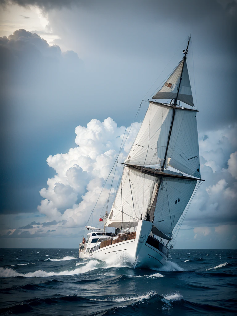 Big sailboat in the middle of storm at sea