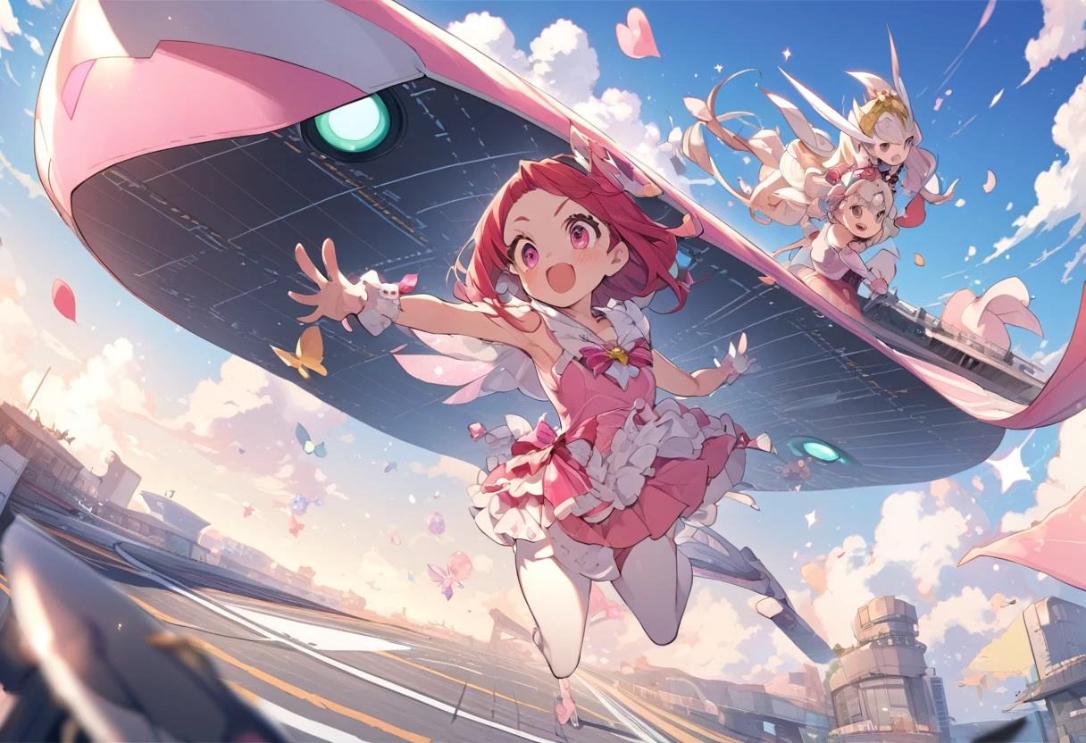 BREAK Perfect Anatomy、(High resolution:1.2)、Incredible illustrations、(Cute illustrations:1.2)、()(cinematic angle,) (Beautiful background,aircraft carrier flight deck) ,Seven focus,((Daikokuten,Bishamonten,Ebisuten,Shou Lao Ren),magical girl costume)