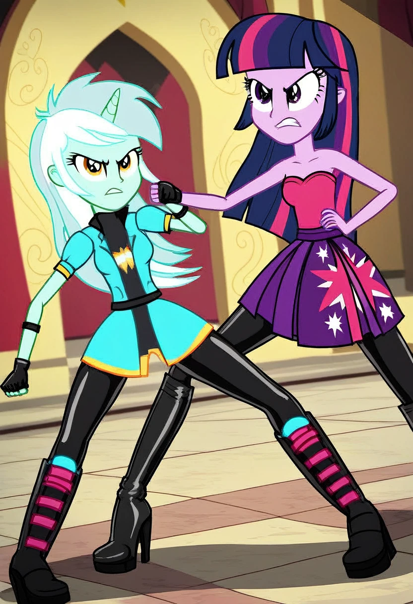 Eqg lyra angry Black LaTeX costiumme in the castle Black. Fight Twilight sparkle