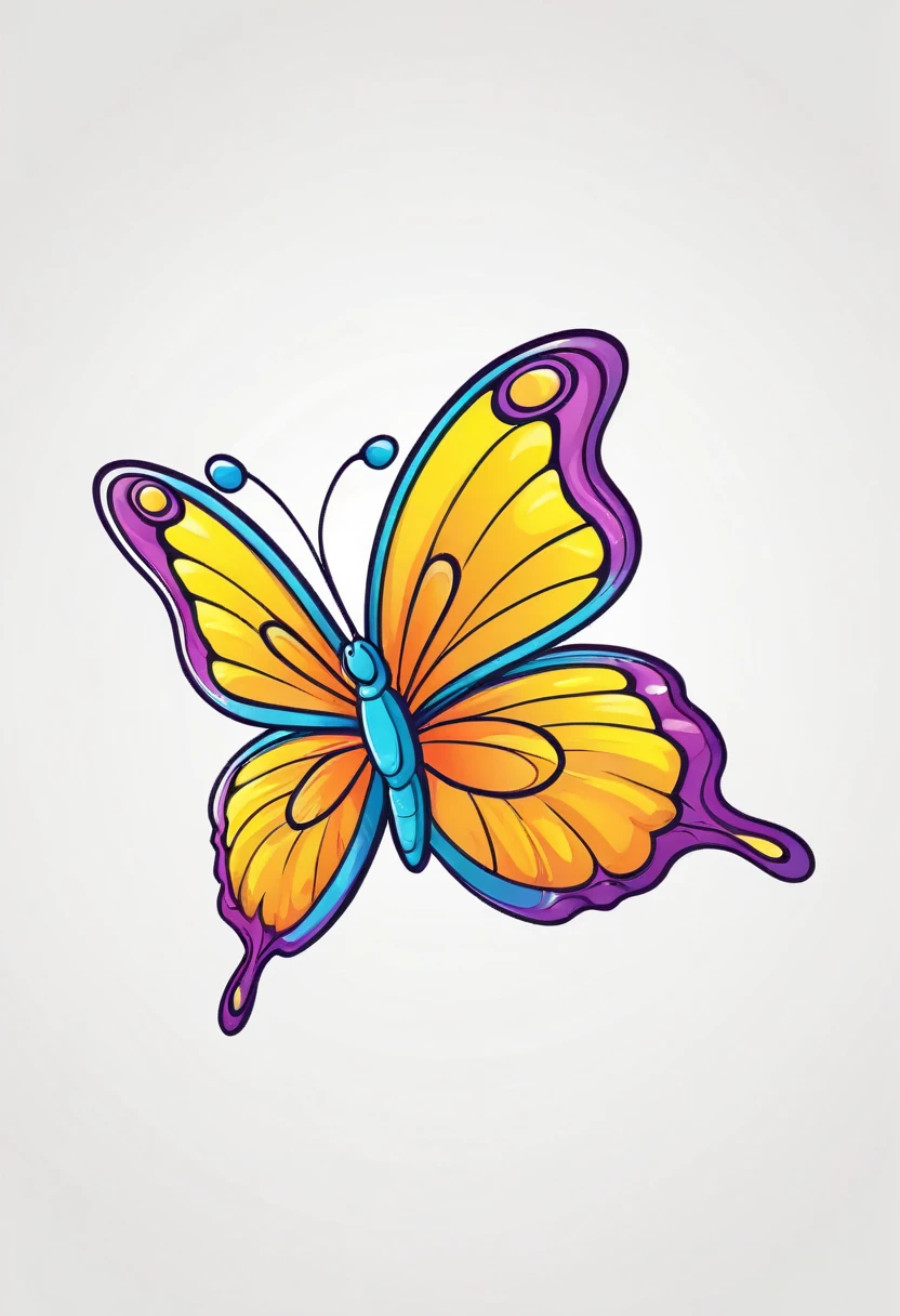 happy colored butterfly, Cartoon style, outline, vector, white background