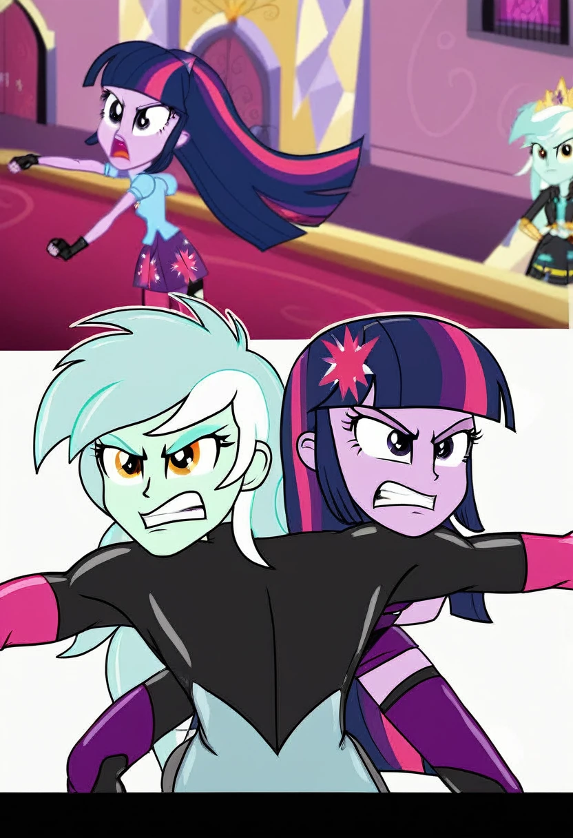 Eqg lyra angry Black LaTeX costiumme in the castle Black. Fight Twilight sparkle