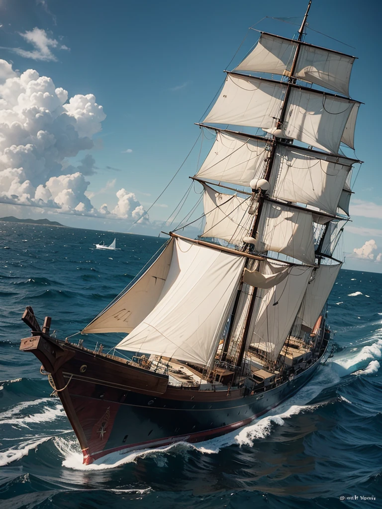 Old sailing ship in the middle of a torment at sea