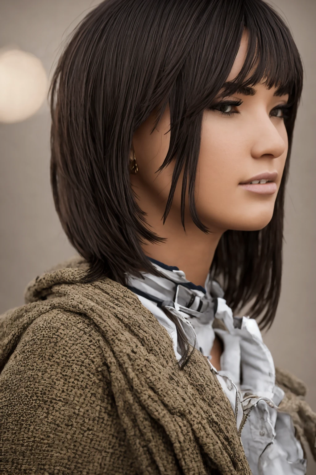 Eve, stellar blade, short bob hair, Brown hair, Brown eyes, portrait