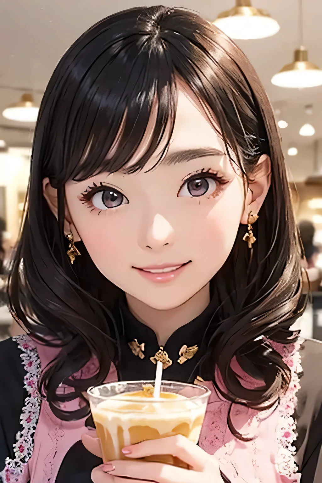Highest quality、High resolution、Detailed Background、(Beautiful face in every detail:1.4)、Anatomically correct、(Draw the usual number of fingers:1.2)、(Detailed facial expressions)、Beautiful girl in her 20s、(Highly detailed face)、
well-groomed eyebrows、Cute Eye Makeup、Cute Lip Makeup、Do cute things、
Upon entering the bright interior, you'll see cute ladies gathered at the counter seats and small round tables by the window.、
Dresses and skirts、Tops etc.、The soft, refreshing pastel colours of the outfit are eye-catching.、The ribbon and lace design gives it a cute look.、
Bob or medium hairstyle、Long etc.、It's full of personality、Hair accessories make her look even cuter.、
While looking at the menu、They are engaged in lively conversation with a smile.、
Cafe latte or fruit tea、Smoothies etc.、holding colorful drinks、
Drinking elegantly、I'm spending my time with a relaxed expression.、
Operate your smartphone、Taking photos together、It seems like a fun time.、
It is a scene where you can feel feminine grace and cuteness in the slow flow of time.、
Carefully expressing the soft atmosphere and cuteness of women、so beautiful