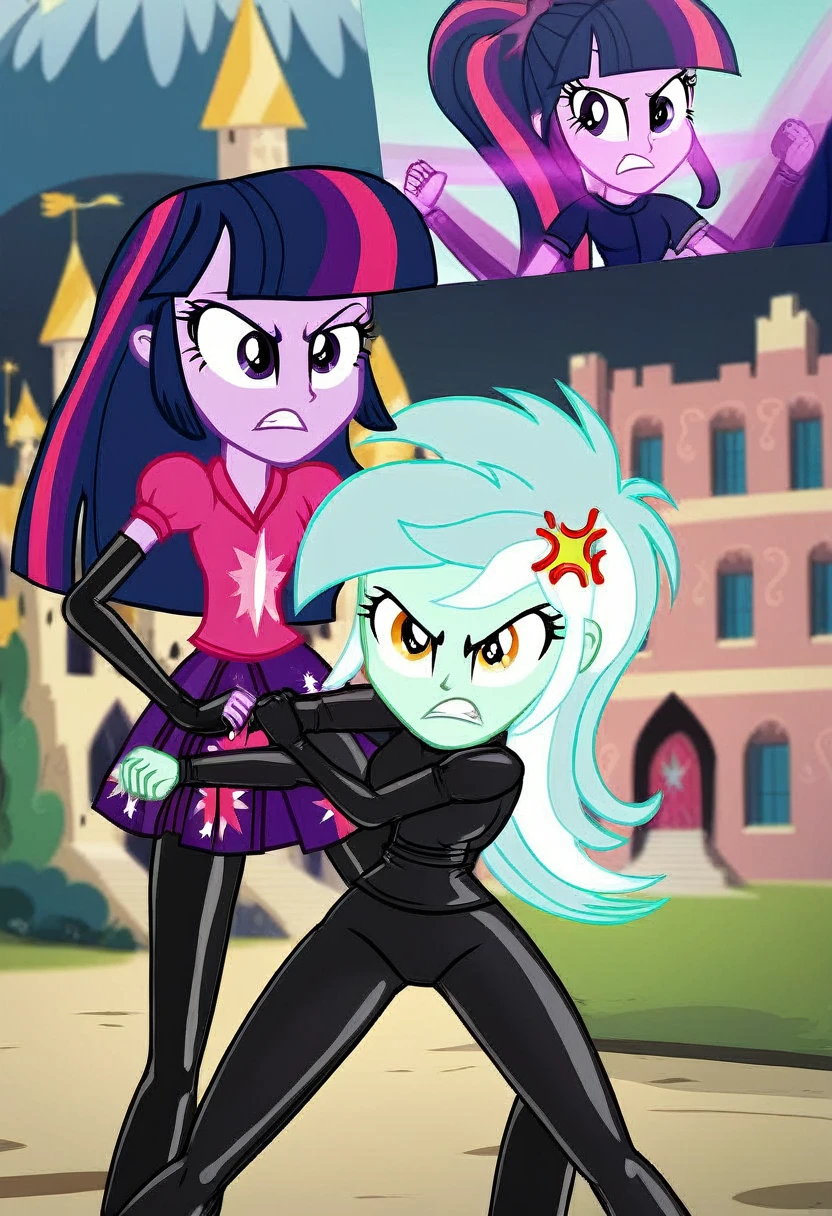 Eqg lyra  angry Black LaTeX costiumme in the castle Black. Fight Twilight sparkle 