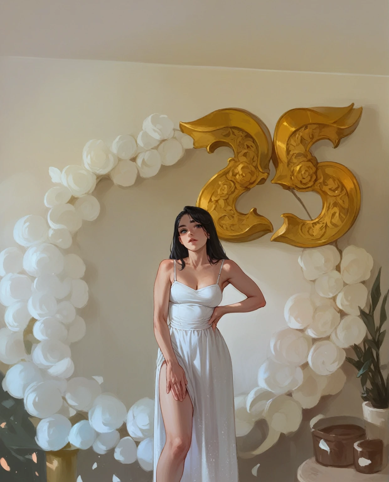White dress, black hair