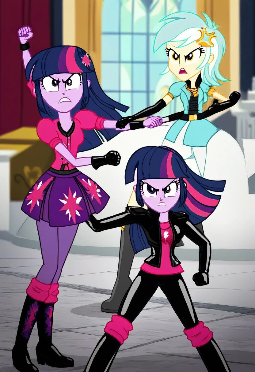 Eqg lyra angry Black LaTeX costiumme in the castle Black. Fight Twilight sparkle