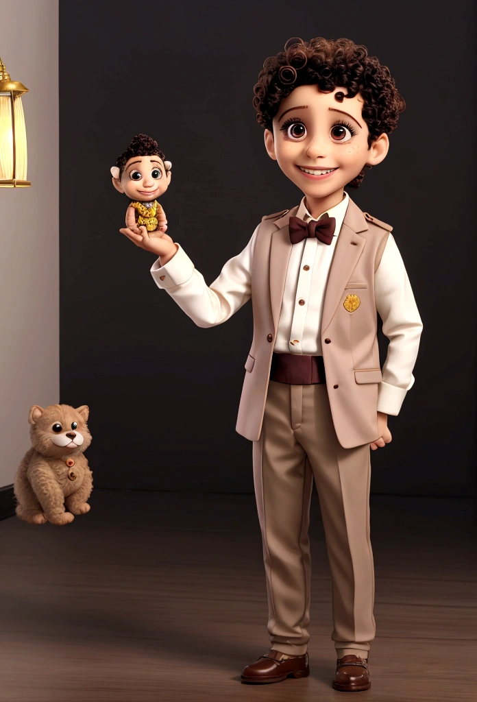Ravi smiling for photo, standing, hero toys, formal outfit, short curly hair, Light brown bun hair, cute pic, 8K