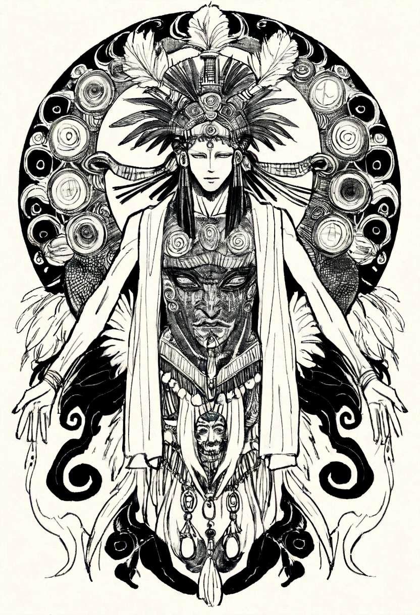 drawing_GRAPHITE. Tezcatlipoca, mayan god. Tezcatlipoca was the Aztec god of the night and all material things. He carried with him a mirror of magical qualities, that emanated smoke and was capable of killing the enemy, aspect for which he was also called god of the smoking mirror.