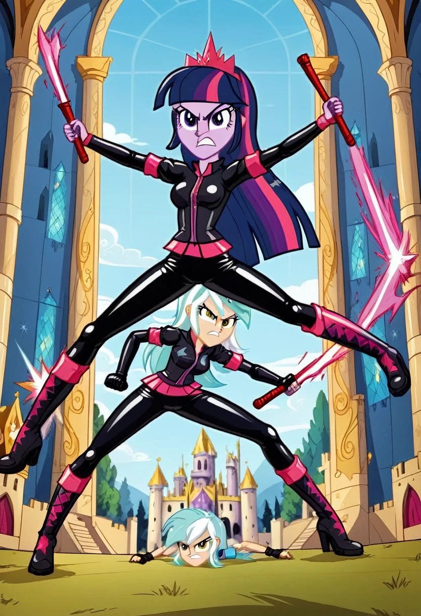 Eqg lyra  angry Black LaTeX costiumme in the castle Black. Fight Twilight sparkle 