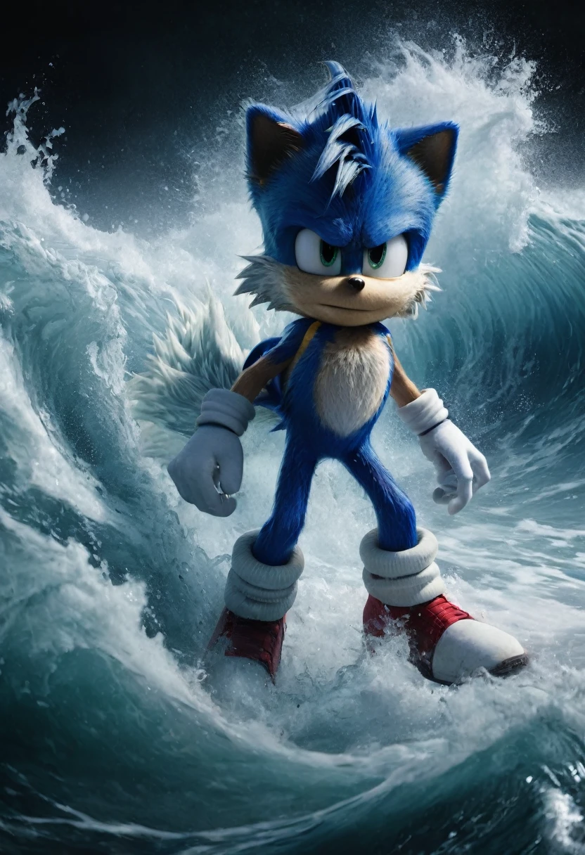 epic cinematic shot of dynamic, dark and unsettling dream showing sonic the hedgehog, impressionist water color tidal wave. best quality, high resolution. created by genius but depressed mad artist. grim beauty, in motion. main subject of high budget action movie. raw photo, motion blur. best quality, high resolution, inspired by courage and unlimited creativity. truth found in chaos 