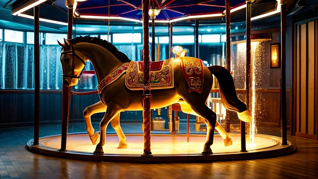 Create an image of a water closet shaped like a carousel horse