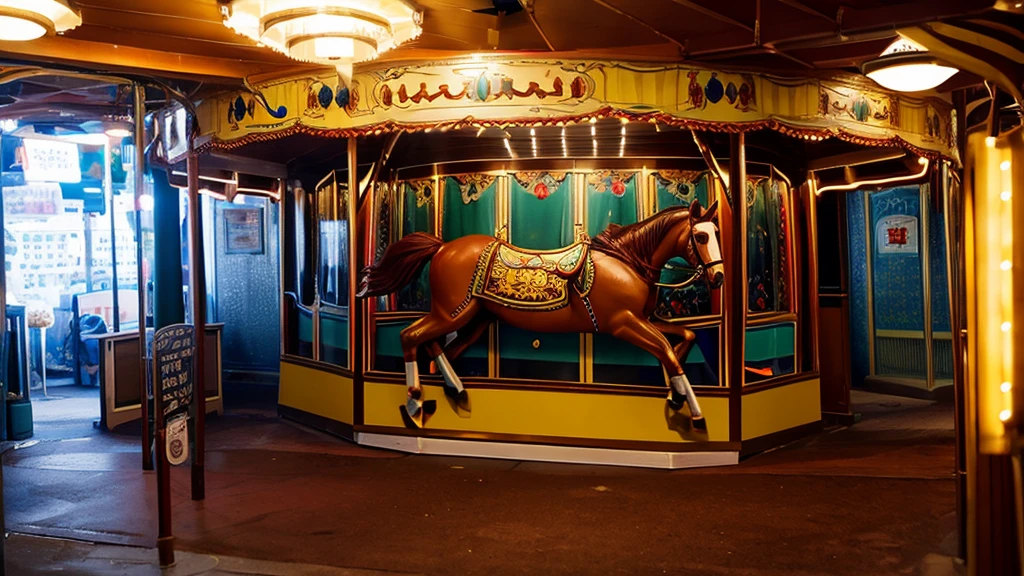 Create an image of a water closet shaped like a carousel horse