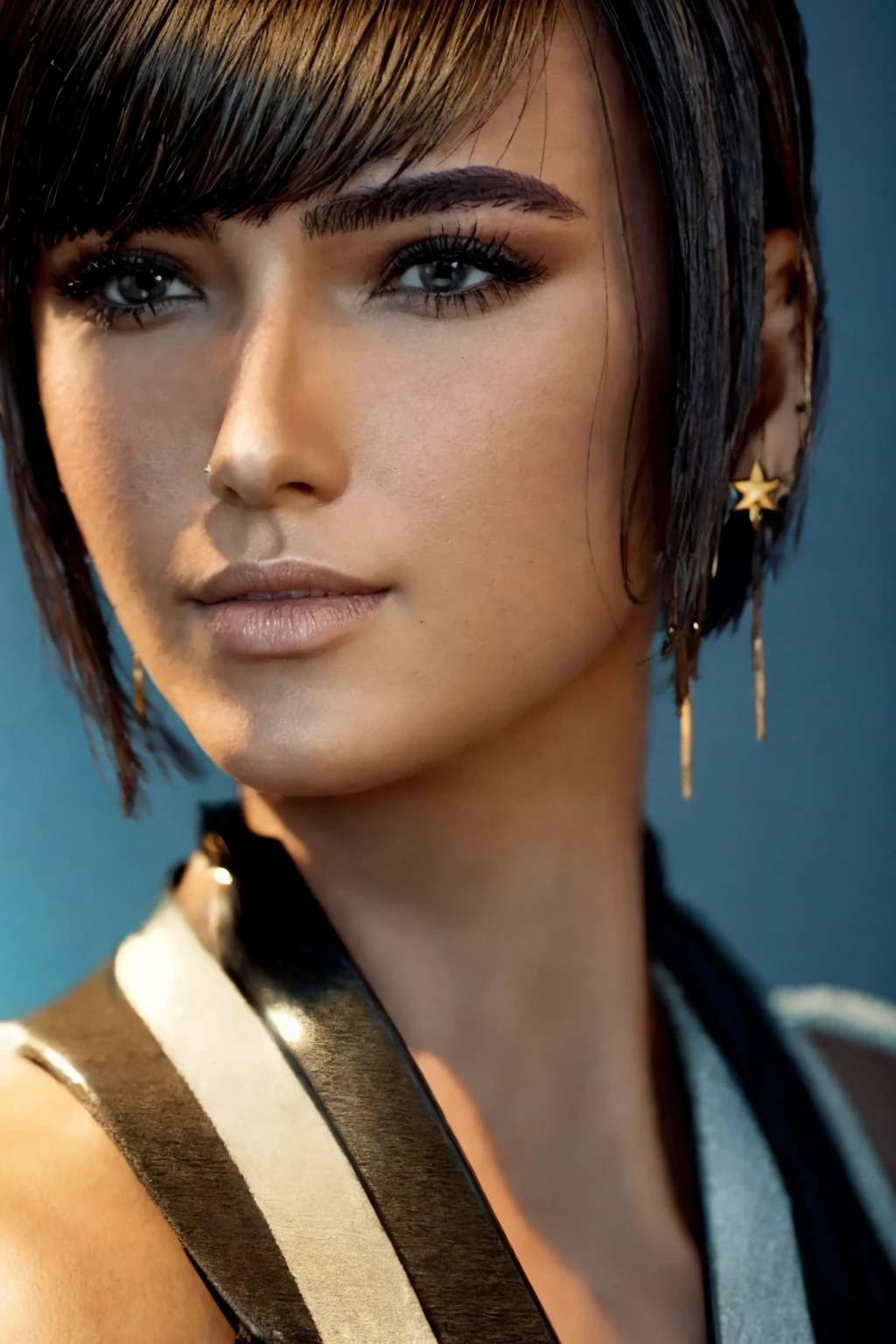 Eve, stellar blade, short bob hair, Brown hair, Brown eyes, portrait
