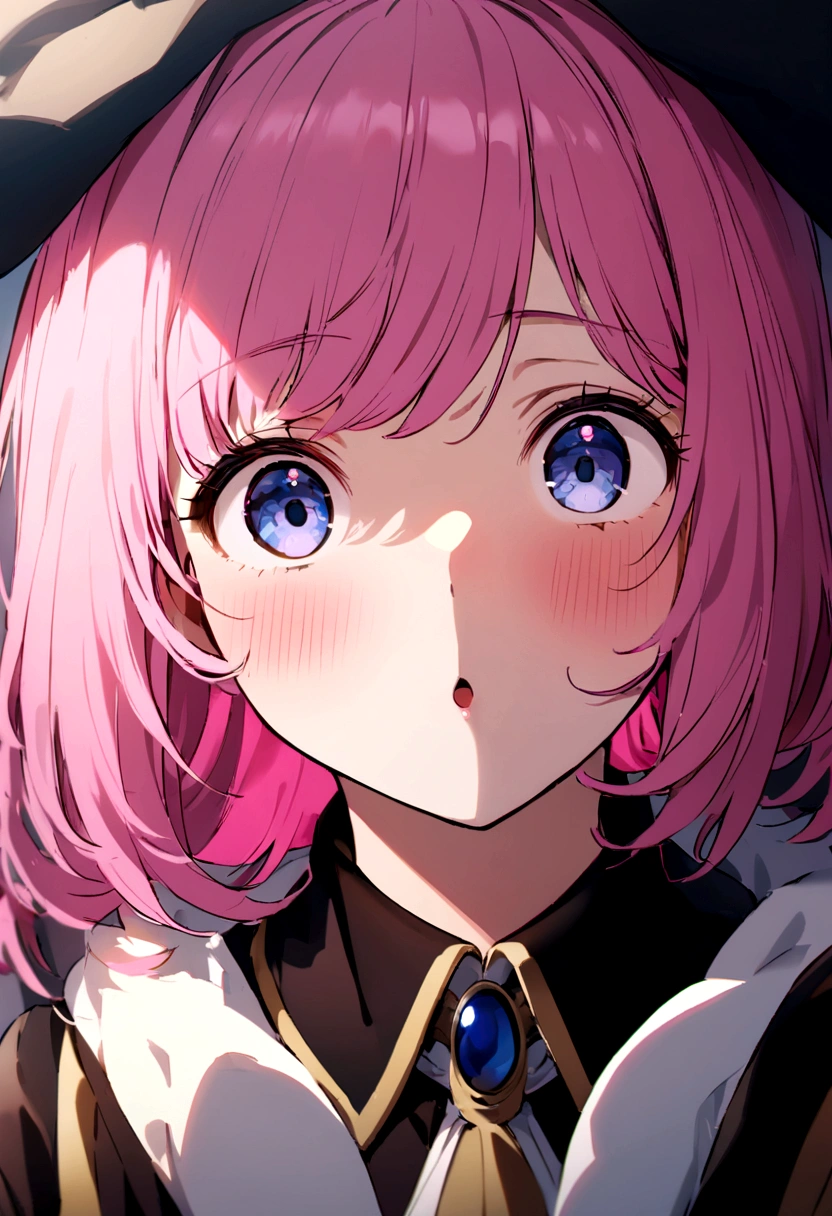 Close-up of face、Bury your face in the man's crotch、Staring Girl、Interested in size、be surprised、Hold your breath、Pink Hair、Twin Drill