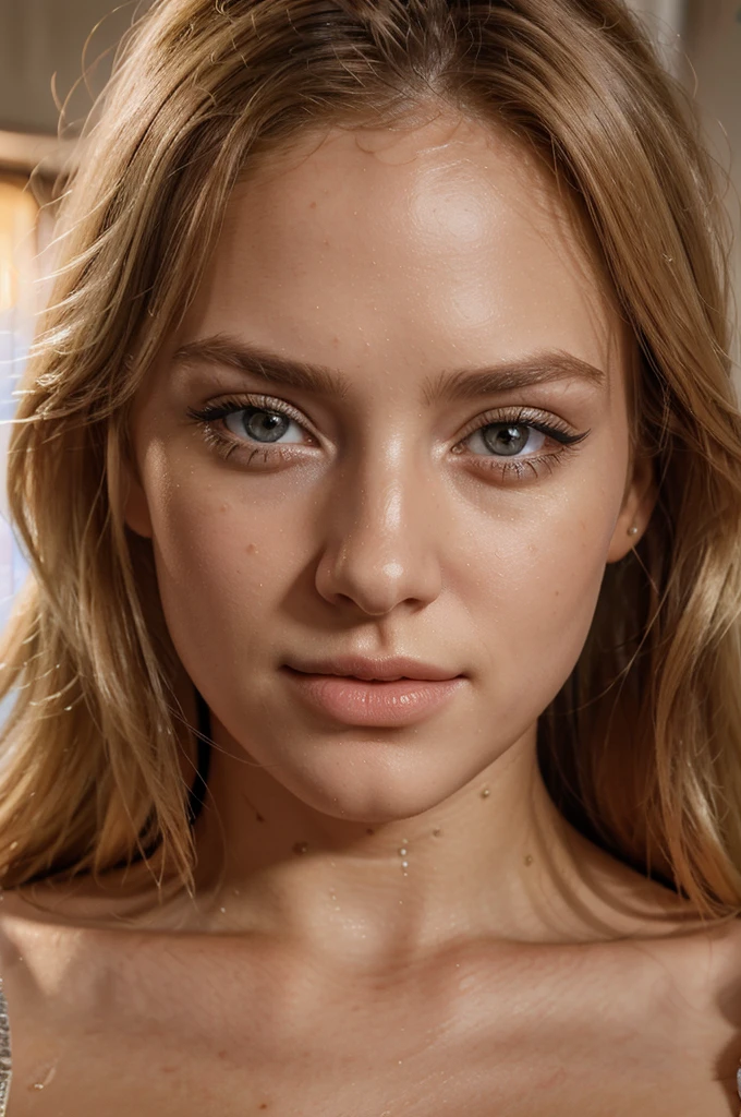 a beautiful blonde woman, sunset, beautiful golden blonde hair, detailed eyes, beautiful detailed lips, extremely detailed face, long eyelashes, beautiful detailed portrait, selfie dans le lit,(best quality,4k,8k,highres,masterpiece:1.2),ultra-detailed,(realistic,photorealistic,photo-realistic:1.37),HDR,studio lighting,ultra-fine painting,sharp focus,physically-based rendering,extreme detail description,professional,vivid colors,bokeh,portrait