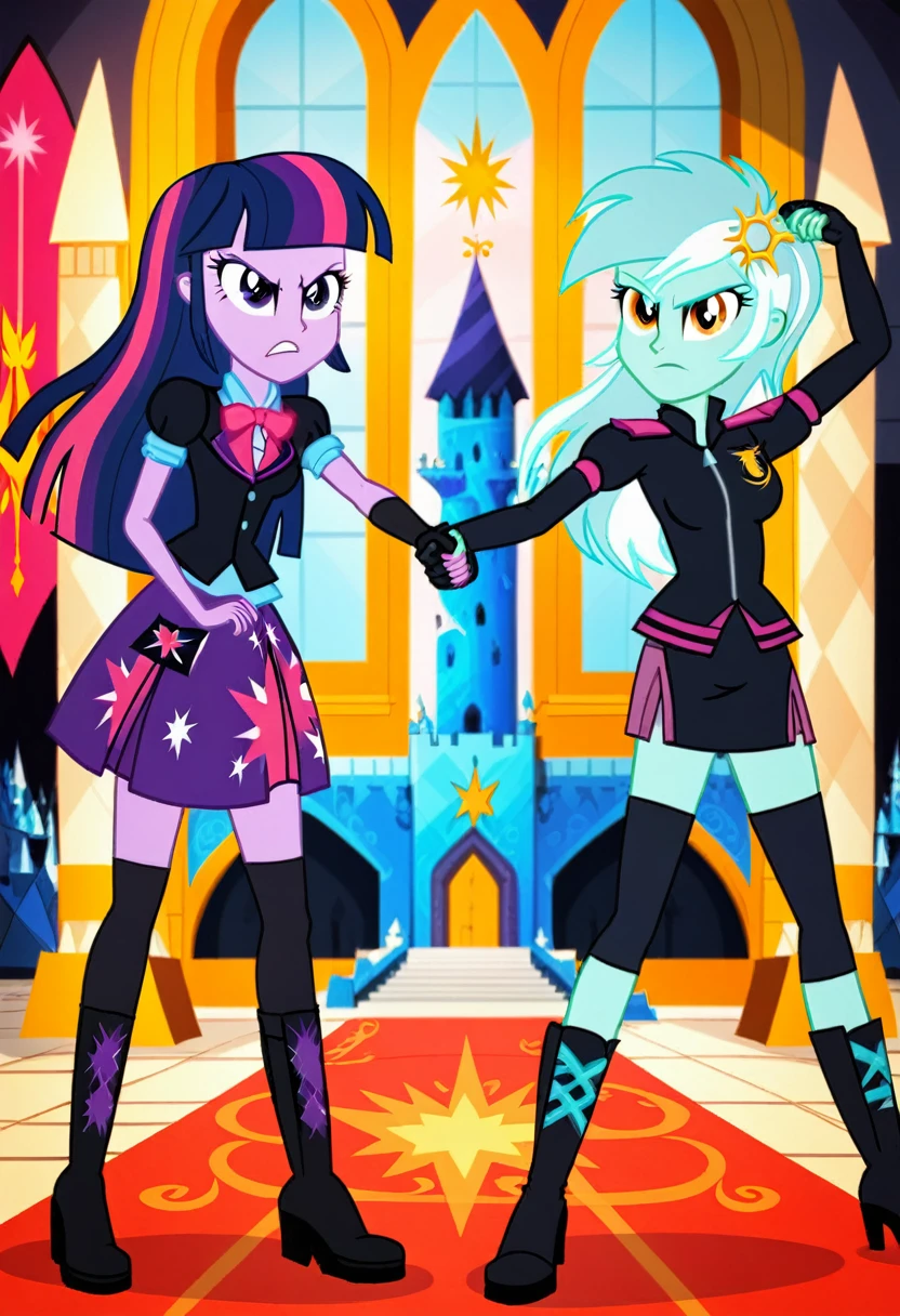 Eqg lyra  angry Black LaTeX costiumme in the castle Black. Fight Twilight sparkle 