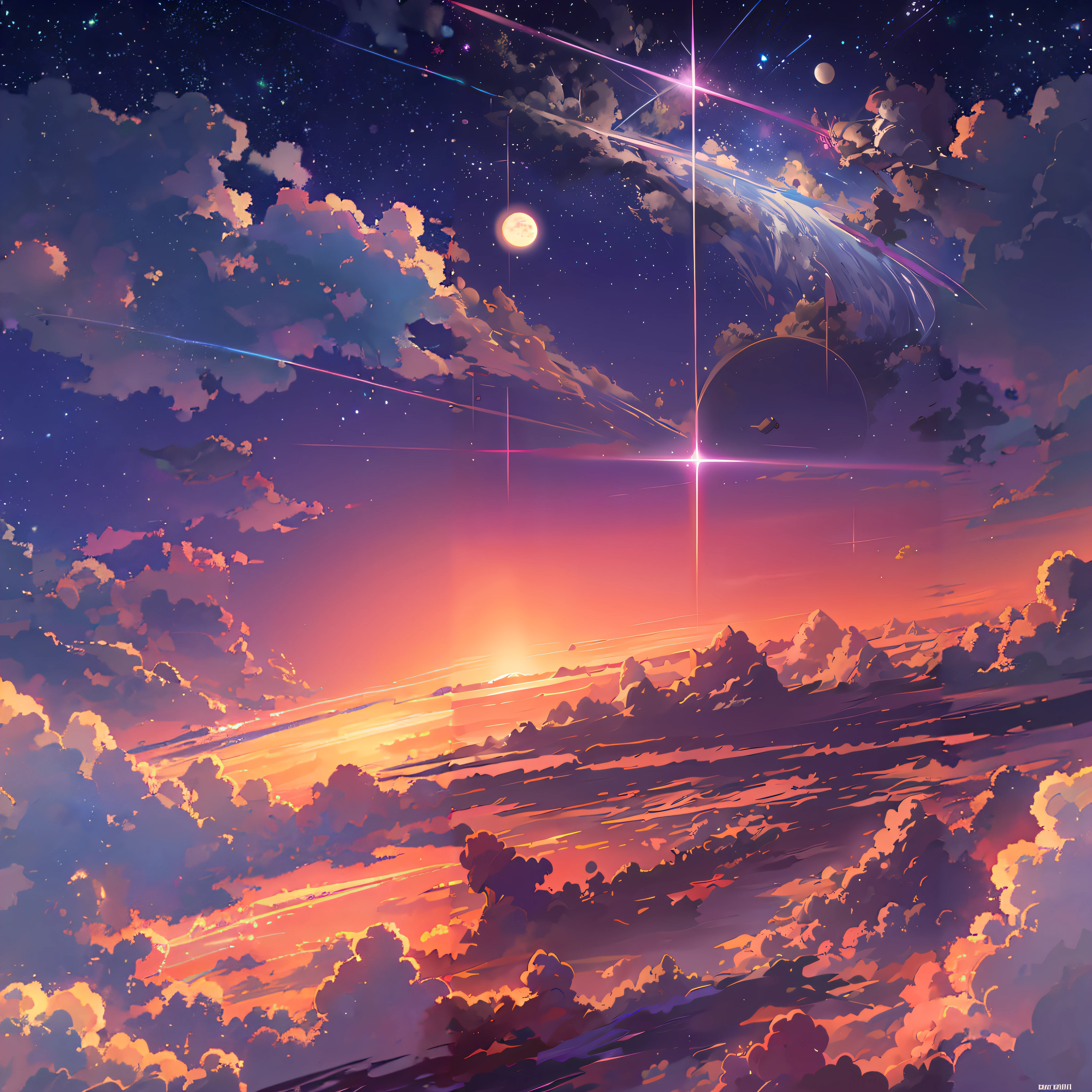 anime anime wallpapers with views of the sky and stars, cosmic skies. by Makoto Shinkai, anime art wallpaper 4k, anime art wallpaper 4k, anime art wallpaper 8K, animated sky, amazing wallpaper, 4k anime wallpaper, 4k anime wallpaper, 4k anime wallpaper, makoto shinkai cyril rolando, animated background art