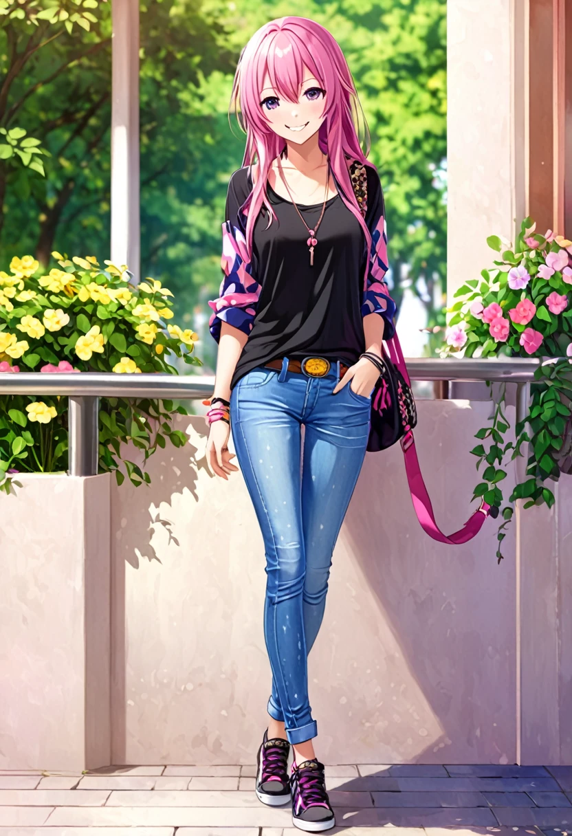 Megurine Luka casual clothes, colorful jeans, morning smile