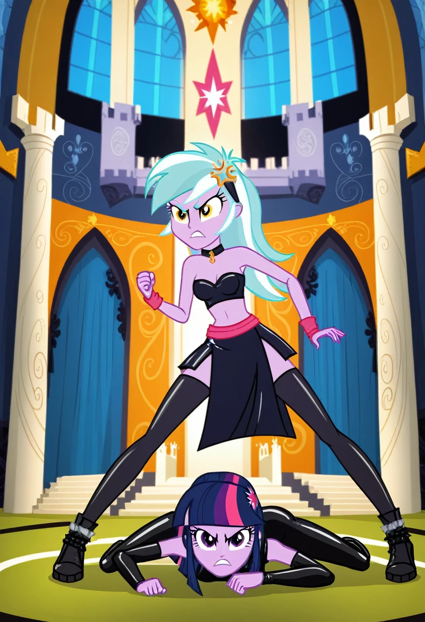 Eqg lyra  angry Black LaTeX costiumme in the castle Black. Fight Twilight sparkle 